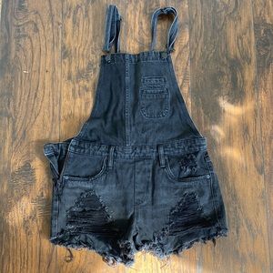 Black distressed overalls